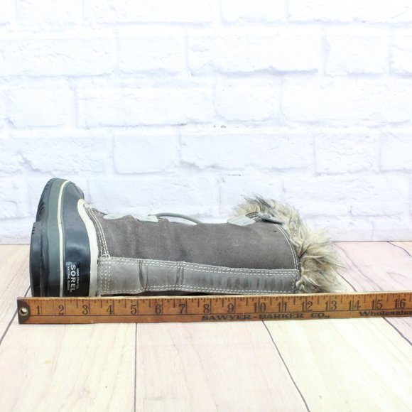 Sorel Joan of Artic Gray Suede Fur Trim Waterproof Winter Boots Size 9 - Picture 6 of 12